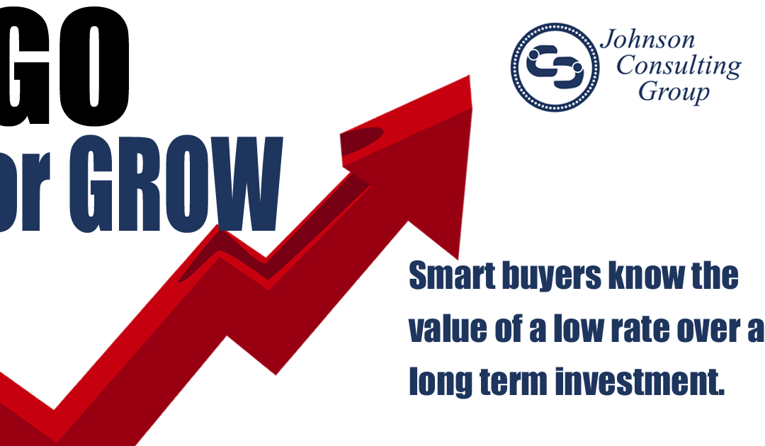 A graphic that says grow or go with a red arrow explaining what smart buyers value