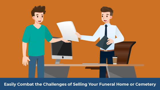 graphic of funeral business owner handing papers to worker